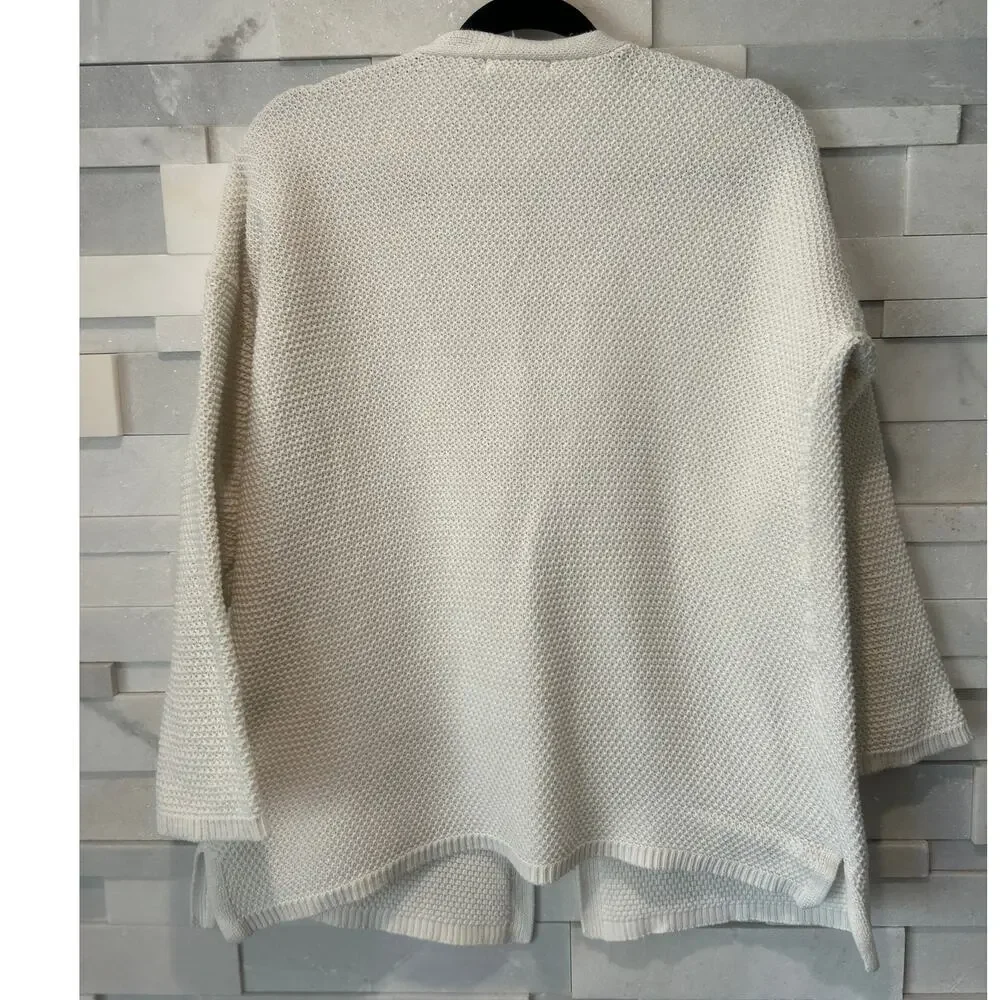MARINE LAYER Catalina Knit Open Front 100% Pima Cotton White Cardigan Pockets L